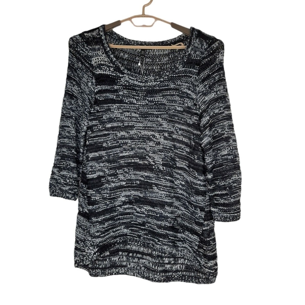 Eileen Fisher Sweater XL Blue Variegated Loose Knit Ballet Neck 3/4 Sleeves NWT